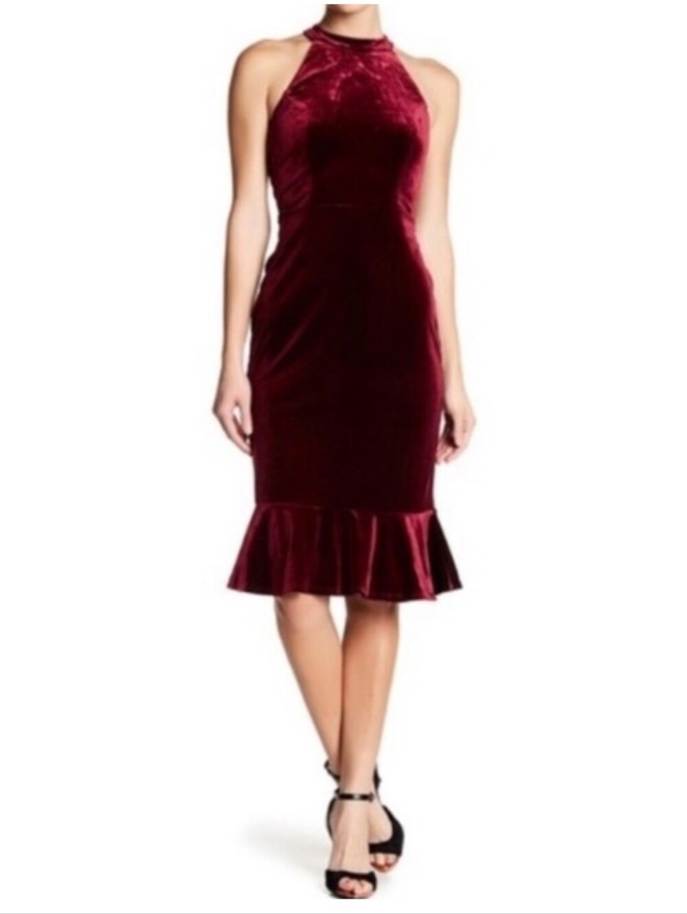 Superfoxx Velvet Halter Burgandy Red Mermaid Dress - Size XS